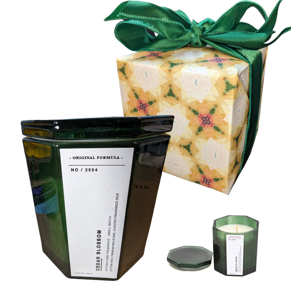 EAST WEST 16oz Cedar Blossom Octagonal Jar Candle - Gift wrapped!